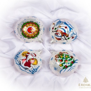 Набор стеклянных шаров Морозный 4 шт., 75 мм., Ёлочка (С529)