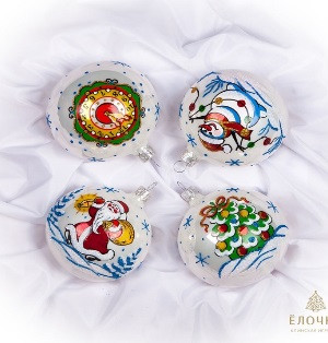 Набор стеклянных шаров Морозный 4 шт., 75 мм., Ёлочка (С529)