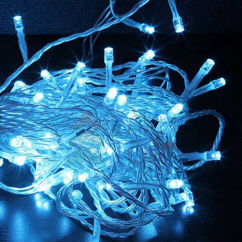 Светодиодная гирлянда с возможностью динамики 20 м., 200 небесно-голубых LED ламп, 24V., прозрачный силиконовый провод, IP65, Beauty Led (EST200-3W10-1SB)