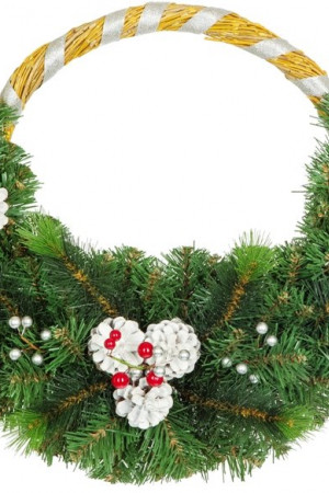 Венок Лоза с шишками и ягодами 40 см., серебро, ЕлкиТорг (52009)