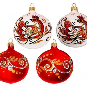 С2209/1 Набор стеклянных шаров Пава 4 шт., 85 мм.,красный, Ёлочка
