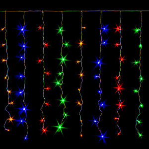 Занавес с контроллером 1.5*1 м., 220V, 100 разноцветных LED ламп, соединяемый, прозрачный провод, Winner (m.03.5T.100+)