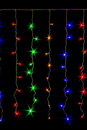 Занавес с контроллером 1.5*1 м., 220V, 100 разноцветных LED ламп, соединяемый, прозрачный провод, Winner (m.03.5T.100+)