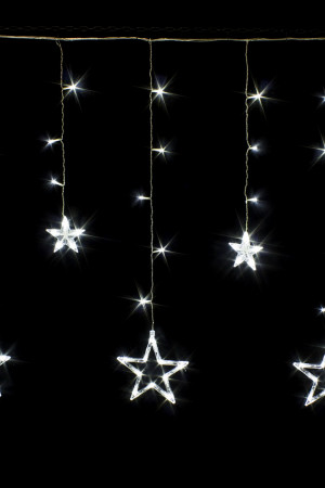 Светодиодная бахрома Звезды 2.5*0.95 м., 220V, 138 холодных белых LED ламп, прозрачный провод, контроллер, Winner (w.02.5Т.138.S+)