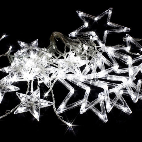 Светодиодная бахрома Звезды 2.5*0.95 м., 220V, 138 холодных белых LED ламп, прозрачный провод, контроллер, Winner (w.02.5Т.138.S+)