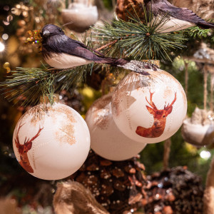 Набор стеклянных шаров Лесной Олень 80 мм., белый, 3 шт., Kaemingk (060197/1)