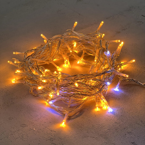 Светодиодная нить 100 желтых LED ламп с мерцанием, 10 м., 24В., прозрачный провод ПВХ, LTC (PST100BLW-10-1Y)