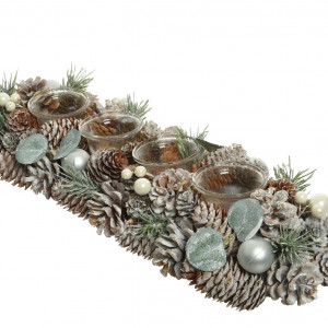 Настольная композиция - подсвечник Оливия заснеженная 15*45 см., Kaemingk (620195)