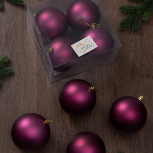 Набор пластиковых шаров Глория 100 мм., бордо матовый, 4 шт., ЕлкиТорг (150407)