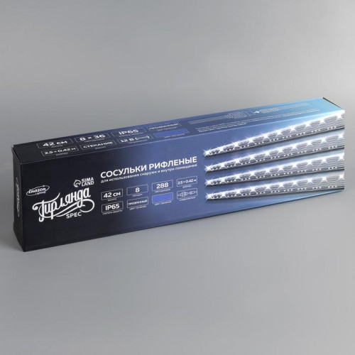 Гирлянда Сосульки рифленые 2.5×0.42 м., IP65, прозрачная нить, 288 синих LED с эффектом стекания, 12 В., Luazon Lighting (5248351)