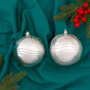 Набор шаров пластик Серебристые линии 10 см., 2 шт., серебро, Зимнее Волшебство (1307067)      