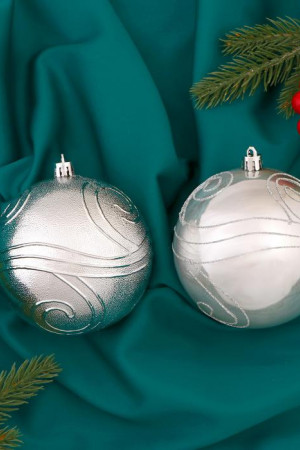 Набор шаров пластик Серебристые линии 10 см., 2 шт., серебро, Зимнее Волшебство (1307067)      