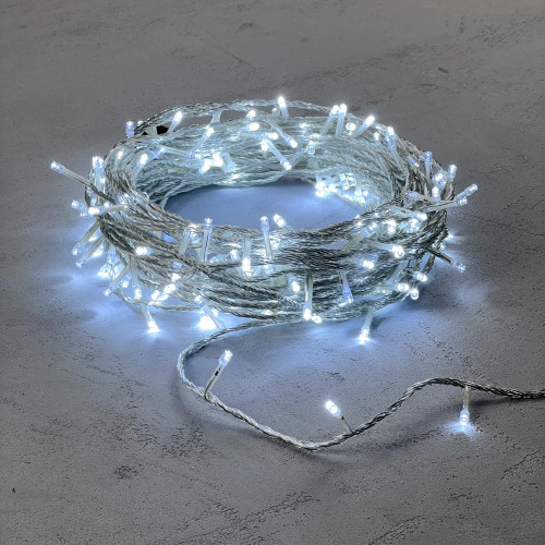 Светодиодная гирлянда с возможностью динамики 20 м., 200 холодных белых LED ламп, 24V., прозрачный силиконовый провод, IP65, Beauty Led (EST200-3W10-1W)