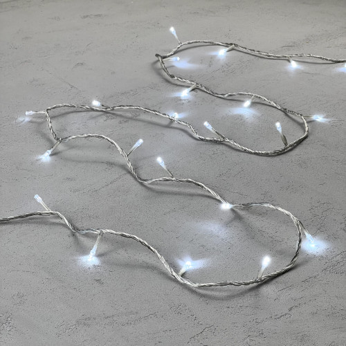 Светодиодная гирлянда с возможностью динамики 20 м., 200 холодных белых LED ламп, 24V., прозрачный силиконовый провод, IP65, Beauty Led (EST200-3W10-1W)
