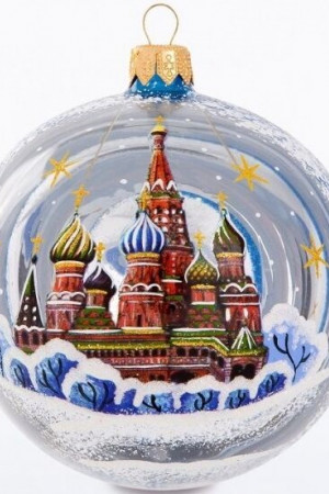 С1069/2 Стеклянный шар Подарочный 95 мм.,синий/прозрачный, Ёлочка