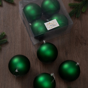 Набор пластиковых шаров Глория 100 мм., зеленый матовый, 4 шт., ЕлкиТорг (150408)