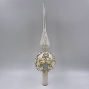 Елочная стеклянная макушка Кружевная 31 см., белая с золотом, Christmas DeLuxe (88558)  