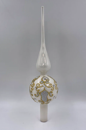 Елочная стеклянная макушка Кружевная 31 см., белая с золотом, Christmas DeLuxe (88558)  