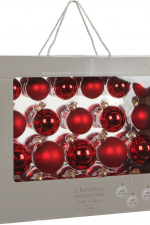 Набор стеклянных шаров Феерия 70 мм, цвет красный, 42 шт в упаковке, House of seasons ( 83178)