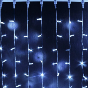 Светодиодный занавес 600 холодных белых LED ламп, 2*3 м., мерцание, прозрачный провод ПВХ, Teamprof (TPF-C2*3F-CT/W)