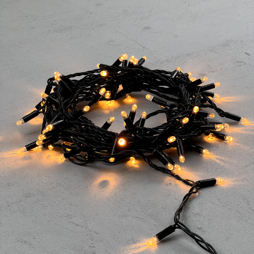 Светодиодная гирлянда с колпачком 100 экстра теплых белых LED ламп 10 м., 24В., черный провод ПВХ, IP65, LTC (PST100CAP-11-1EWW)