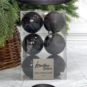Набор пластиковых шаров Парис 80 мм., черный, 6 шт., Christmas DeLuxe (87058)