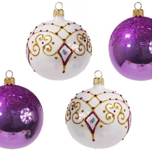 Набор стеклянных шаров Тайна 4 шт., 75 мм., фиолетовый,  Ёлочка (С1790/1)