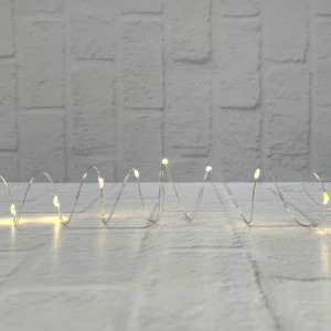 Гирлянда Роса на батарейках 20 теплых белых ламп, 190 см., серебряный провод, Christmas DeLuxe (87407)