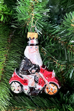 Елочное украшение Дед Мороз-байкер, стекло, 1 шт., Витус (А317)
