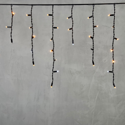 Светодиодная бахрома с колпачком 3,1*0,5 м., 120 экстра теплых белых LED ламп, мерцание, каучуковый черный провод, LTC (LL120BLW-1-2EWW)