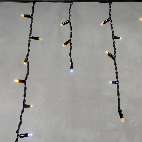 Светодиодная бахрома с колпачком 3,1*0,5 м., 120 экстра теплых белых LED ламп, мерцание, каучуковый черный провод, LTC (LL120BLW-1-2EWW)