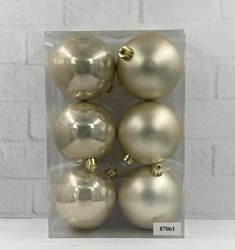 Набор пластиковых шаров Парис 80 мм., шампань, 6 шт., Christmas DeLuxe (87564)