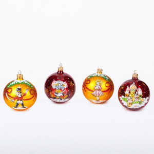 Набор стеклянных шаров Щелкунчик 4 шт., 75 мм., Ёлочка (С1651)