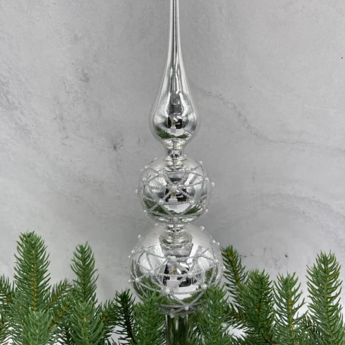 Елочная стеклянная макушка Снежные узоры 31 см., серебро, Christmas DeLuxe (13171) 