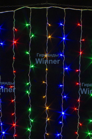 Занавес с мерцающим диодом 1.5*1.5 м., 220V, 160 разноцветных LED ламп, соединяемый, прозрачный провод, Winner Light (m.03.5T.160+)
