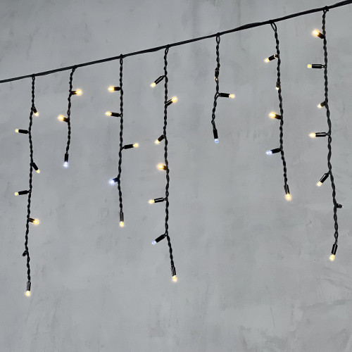 Светодиодная бахрома с колпачком 3,1*0,5 м., 120 теплых белых LED ламп, мерцание, каучуковый черный провод, LTC (LL120BLW-1-2WW)