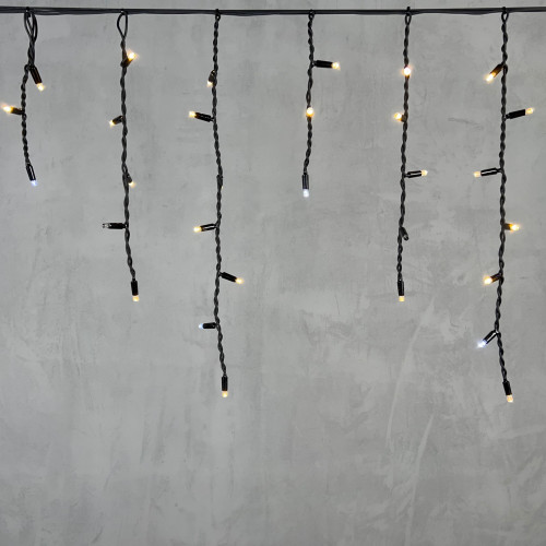 Светодиодная бахрома с колпачком 3,1*0,5 м., 120 теплых белых LED ламп, мерцание, каучуковый черный провод, LTC (LL120BLW-1-2WW)