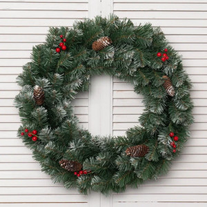 Рождественский венок Нарядный с декором заснеженный 40 см., ПВХ, ЕлкиТорг (52023)