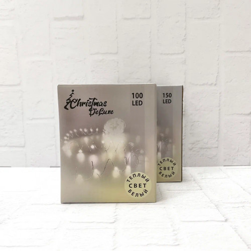 Гирлянда Капли 100 теплых белых макро ламп, 1000 см., 8 режимов, зеленый провод, Christmas DeLuxe (87632)