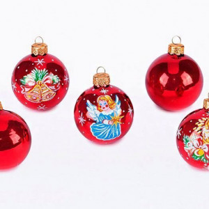 С1122/1 Набор стеклянных шаров Рождественский 5 шт., 60 мм.,красный, Ёлочка