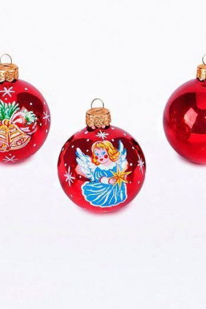С1122/1 Набор стеклянных шаров Рождественский 5 шт., 60 мм.,красный, Ёлочка