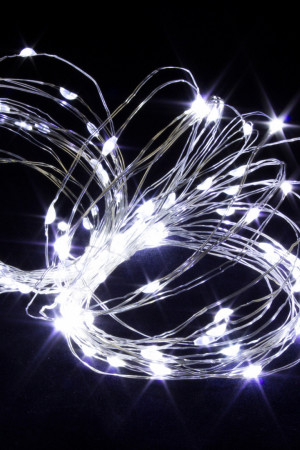 Светодиодная нить Роса 10 м., 100 холодных белых LED ламп, прозрачный провод, Winner (w.01.4T.100-)