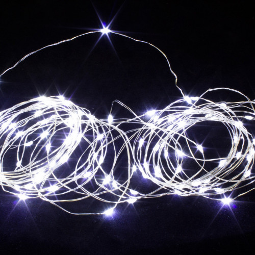 Светодиодная нить Роса 10 м., 100 холодных белых LED ламп, прозрачный провод, Winner (w.01.4T.100-)