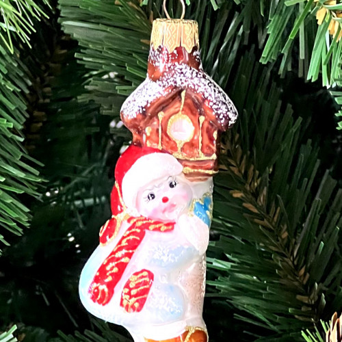 Елочное украшение Снеговик с кормушкой, стекло, 1 шт., Витус (А319-красный)