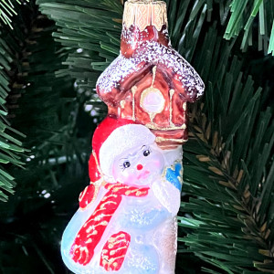 Елочное украшение Снеговик с кормушкой, стекло, 1 шт., Витус (А319-красный)