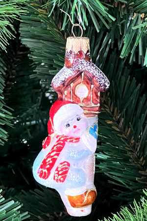 Елочное украшение Снеговик с кормушкой, стекло, 1 шт., Витус (А319-красный)