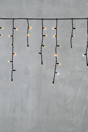 Светодиодная бахрома с колпачком 3,1*0,5 м., 120 желтых белых LED ламп, мерцание, каучуковый черный провод, LTC (LL120BLW-1-2Y)