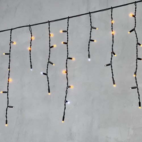 Светодиодная бахрома с колпачком 3,1*0,5 м., 120 желтых белых LED ламп, мерцание, каучуковый черный провод, LTC (LL120BLW-1-2Y)