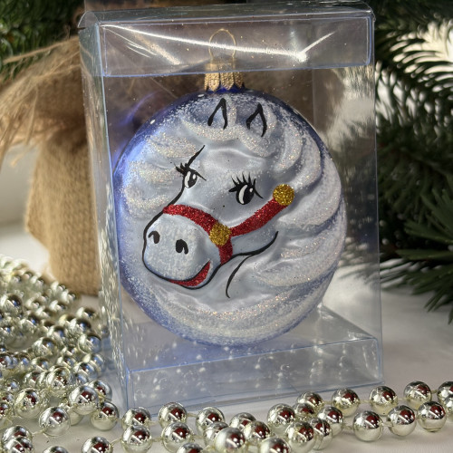 Ёлочное украшение Лошадка 90 мм., синий, стекло, Ёлочка (С1151/3)