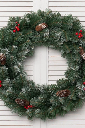 Рождественский венок Нарядный с декором заснеженный 60 см., ПВХ, ЕлкиТорг (52024)